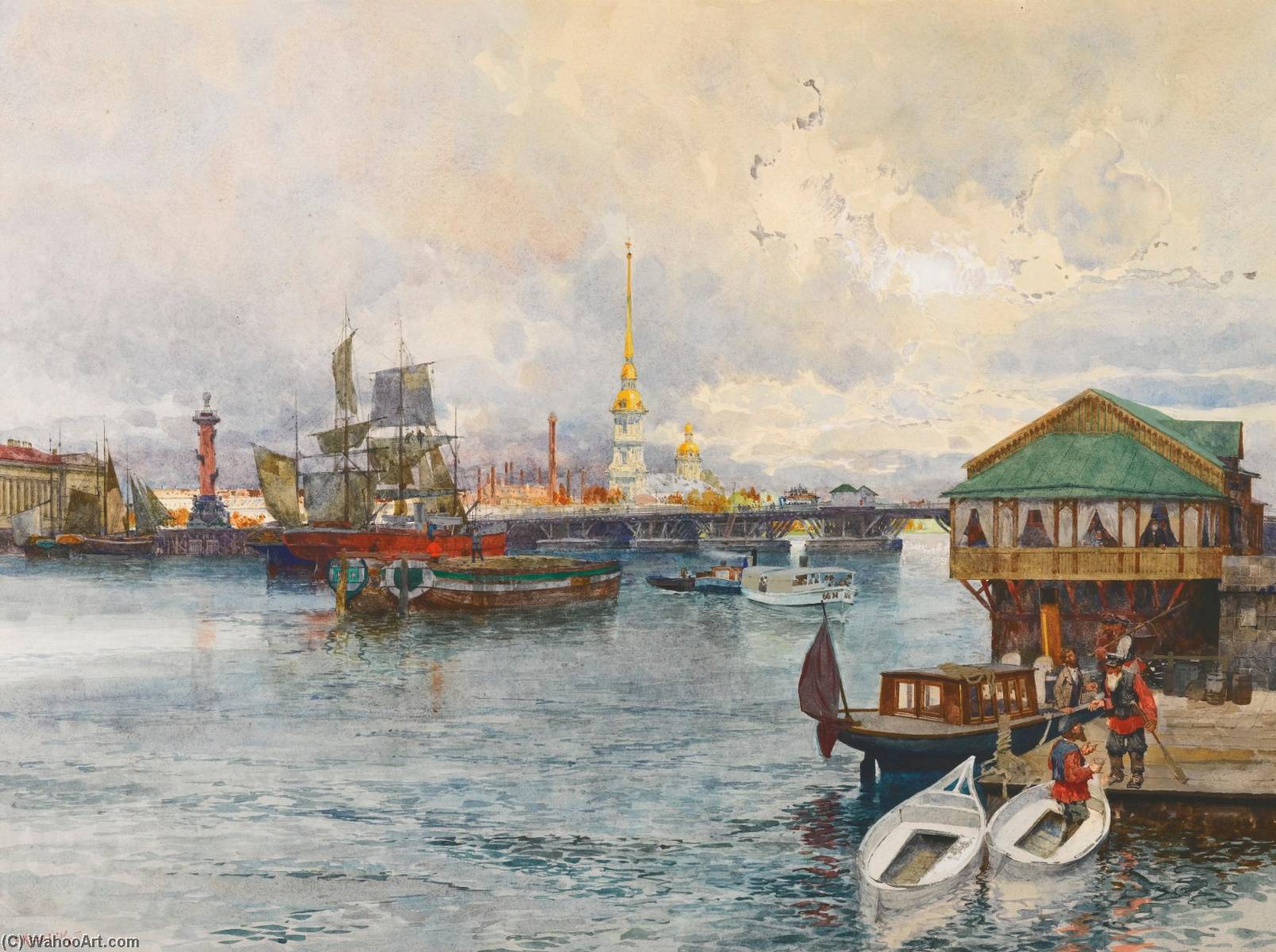 WikiOO.org - Encyclopedia of Fine Arts - Lukisan, Artwork Franz Kopallik - Boats on the Neva