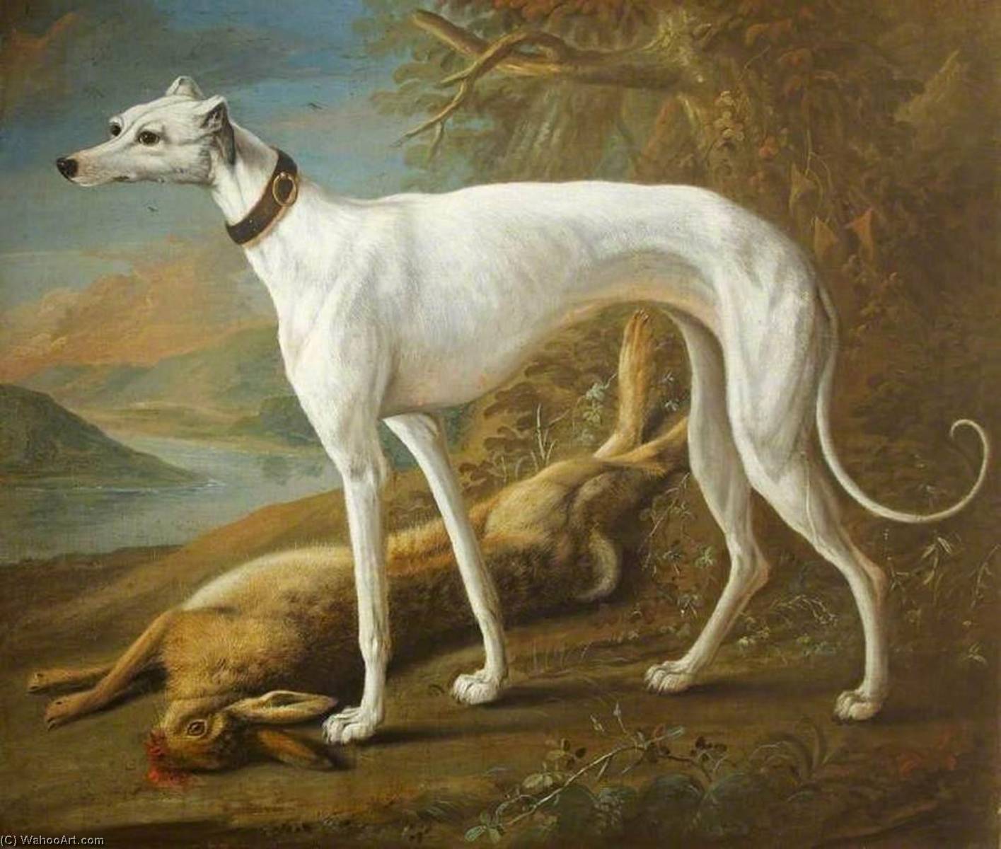 Wikioo.org - The Encyclopedia of Fine Arts - Painting, Artwork by George William Sartorius - A White Greyhound Standing over a Dead Hare