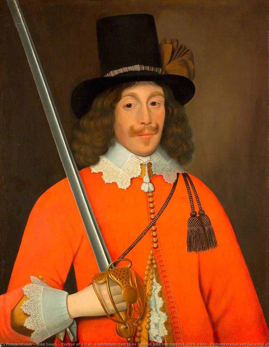 Wikioo.org - สารานุกรมวิจิตรศิลป์ - จิตรกรรม John Souch - Portrait of a Man (traditionally said to be Colonel John Hutchinson, 1615–1664, Parliamentarian and Governor of Nottingham Castle)
