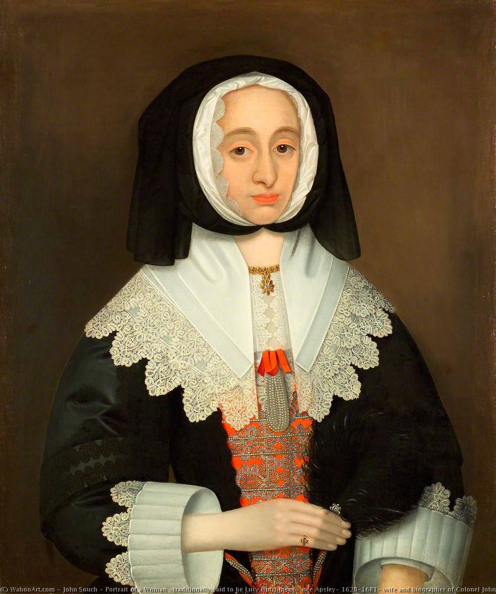 Wikioo.org - The Encyclopedia of Fine Arts - Painting, Artwork by John Souch - Portrait of a Woman (traditionally said to be Lucy Hutchinson, née Apsley, 1620–1681, wife and biographer of Colonel John Hutchinson, Governor of Nottingham Castle)
