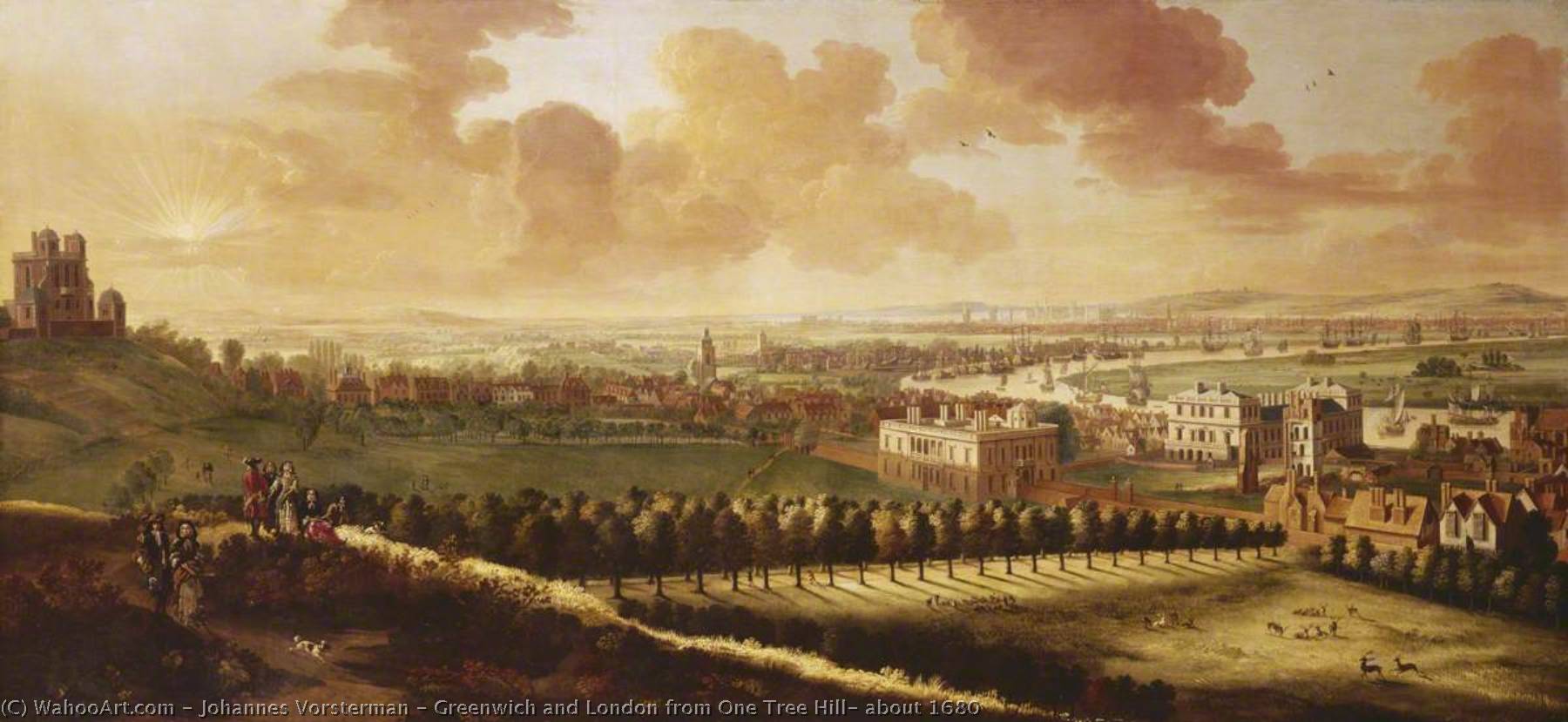 WikiOO.org - 백과 사전 - 회화, 삽화 Johannes Vorsterman - Greenwich and London from One Tree Hill, about 1680