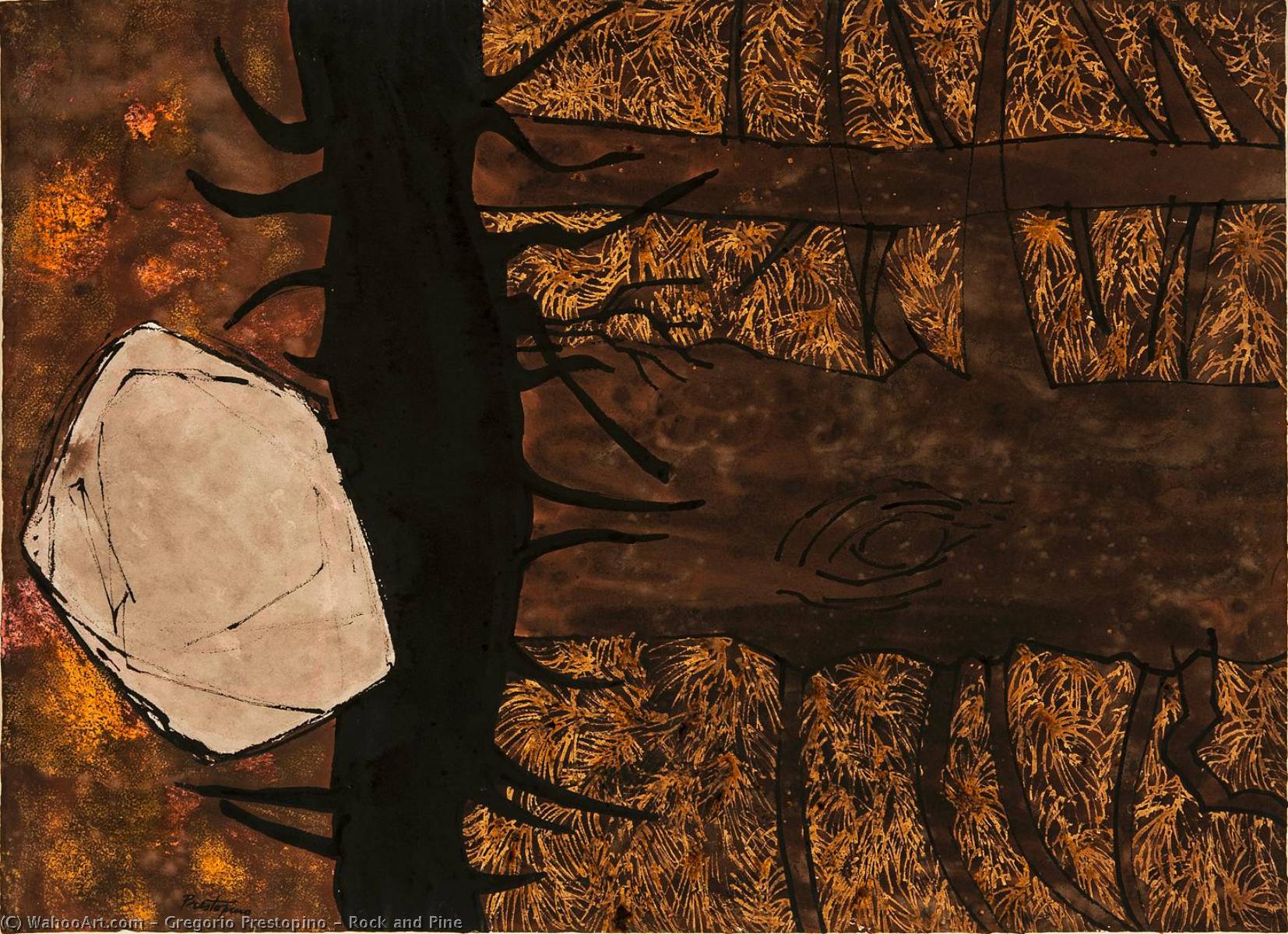 WikiOO.org - Encyclopedia of Fine Arts - Lukisan, Artwork Gregorio Prestopino - Rock and Pine