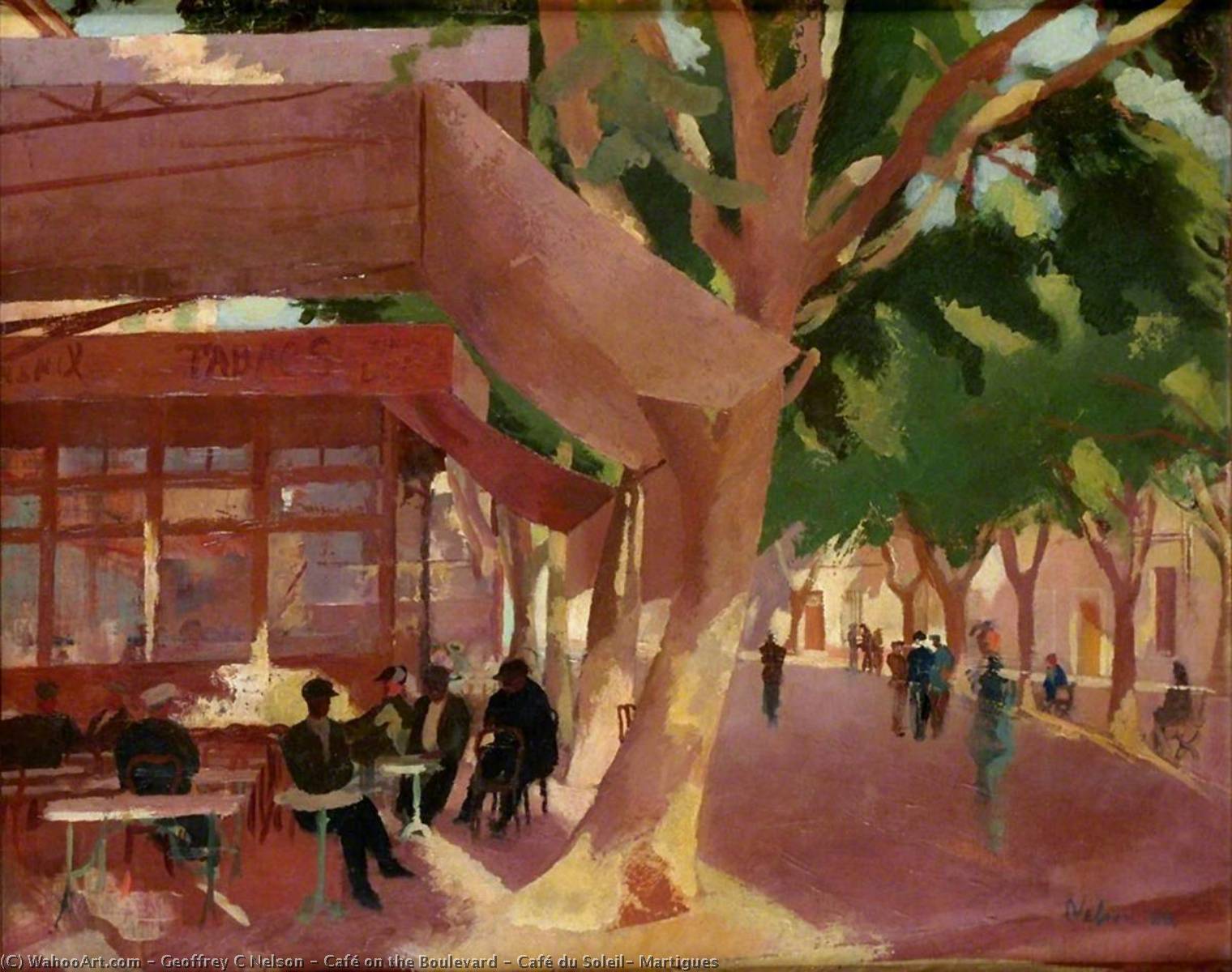 Wikioo.org - The Encyclopedia of Fine Arts - Painting, Artwork by Geoffrey C Nelson - Café on the Boulevard – Café du Soleil, Martigues