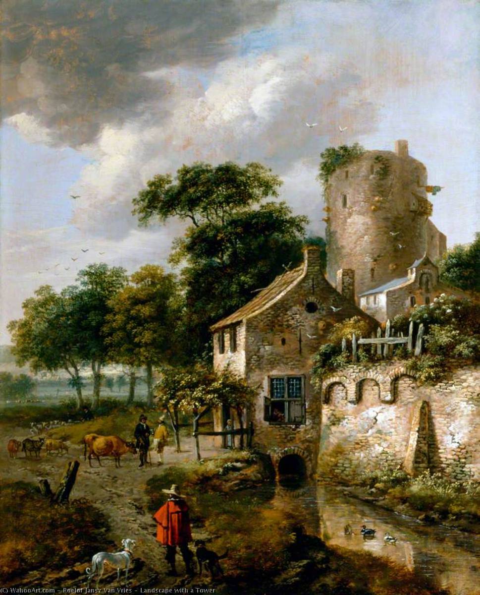 Wikioo.org - The Encyclopedia of Fine Arts - Painting, Artwork by Roelof Jansz Van Vries - Landscape with a Tower