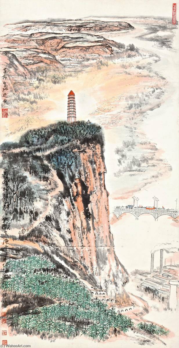 Wikioo.org - The Encyclopedia of Fine Arts - Painting, Artwork by He Haixia - SCENERY OF YAN'AN