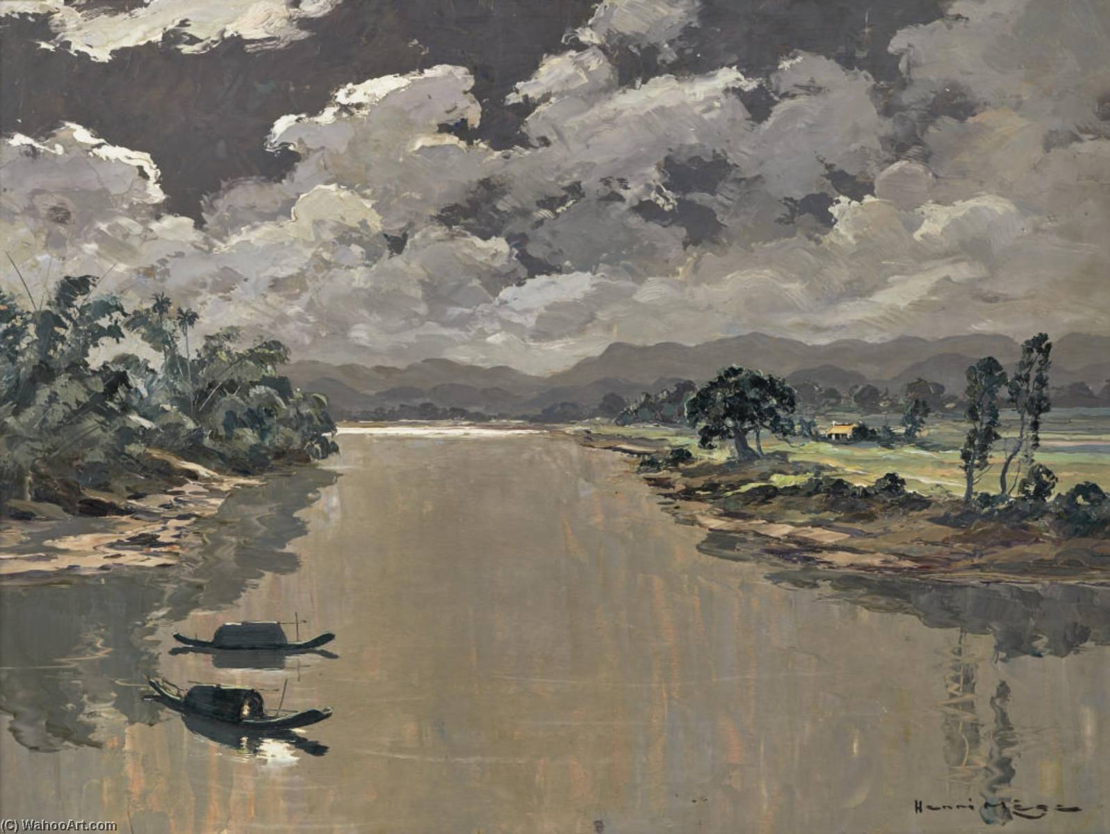 Wikioo.org - The Encyclopedia of Fine Arts - Painting, Artwork by Henri Mège - Vue de HûÉ, Vietnam (View of Hue, Vietnam)
