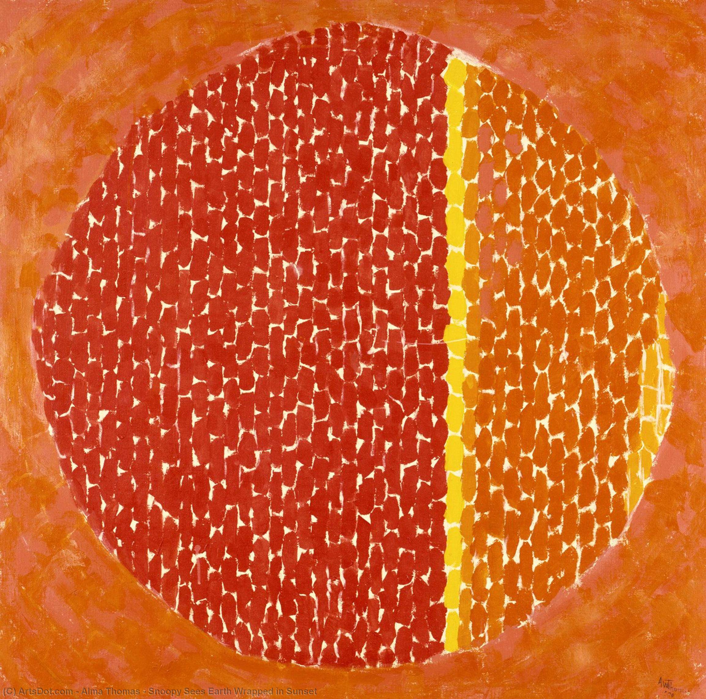 Wikoo.org - موسوعة الفنون الجميلة - اللوحة، العمل الفني Alma Thomas - Snoopy Sees Earth Wrapped in Sunset