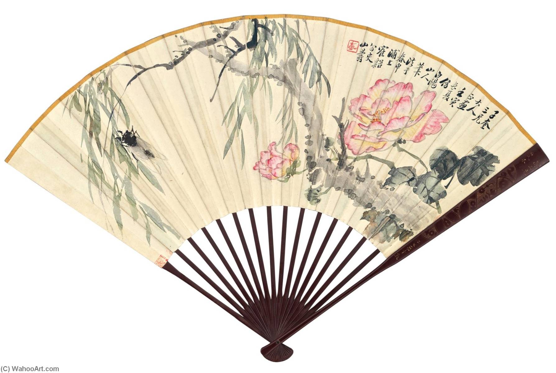WikiOO.org – 美術百科全書 - 繪畫，作品 Huang Shanshou - 牡丹 和  蝉