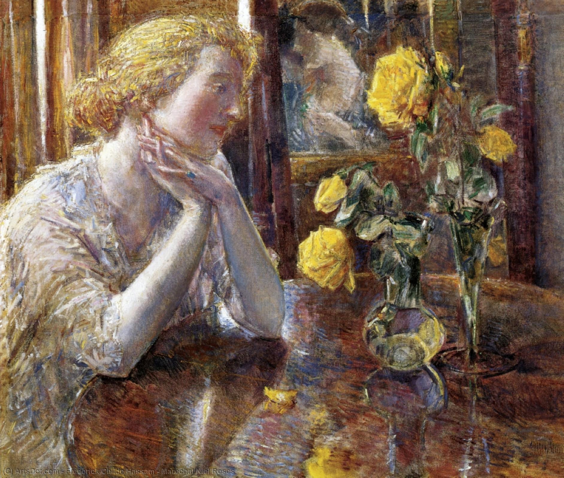Wikioo.org - The Encyclopedia of Fine Arts - Painting, Artwork by Frederick Childe Hassam - Maréchal Niel Roses