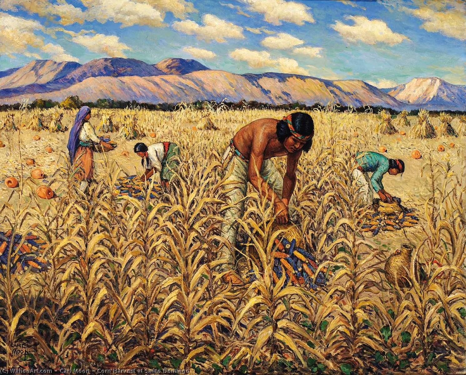 Wikioo.org - The Encyclopedia of Fine Arts - Painting, Artwork by Carl Moon - Corn Harvest at Santo Domingo