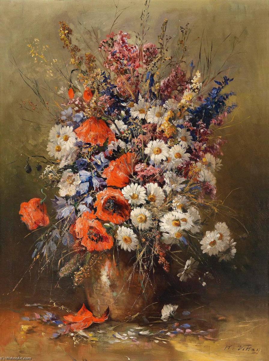 Wikioo.org - The Encyclopedia of Fine Arts - Painting, Artwork by Karl Vikas - Large Bouquet Of Summer Flowers