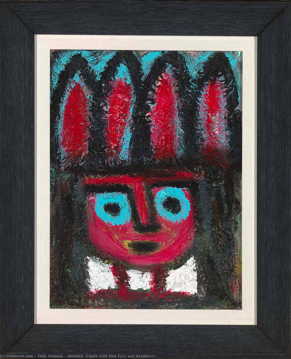 Wikioo.org - The Encyclopedia of Fine Arts - Painting, Artwork by Eddy Mumma - Untitled (Figure with Blue Eyes and Headdress)