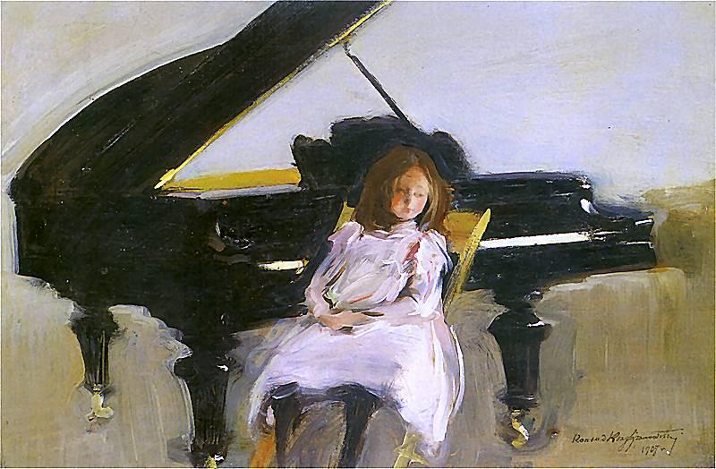 Wikioo.org – La Enciclopedia de las Bellas Artes - Pintura, Obras de arte de Konrad Krzy Anowski - Chica en el piano