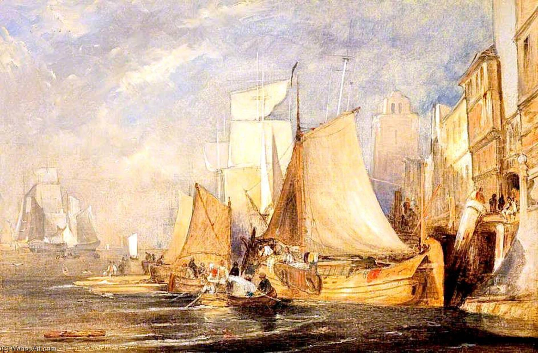 Wikioo.org - The Encyclopedia of Fine Arts - Painting, Artwork by John Wilson Ewbank - A Harbour Scene with Shipping