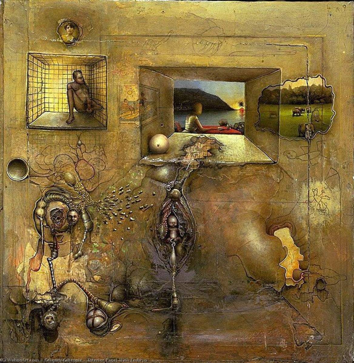 Wikioo.org - The Encyclopedia of Fine Arts - Painting, Artwork by Gregory Gillespie - Interior Panel With Embryo