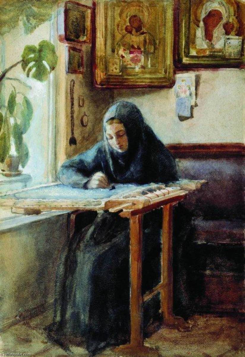 Wikioo.org - The Encyclopedia of Fine Arts - Painting, Artwork by Nikolai Vasilevich Nevrev - The Embroideress