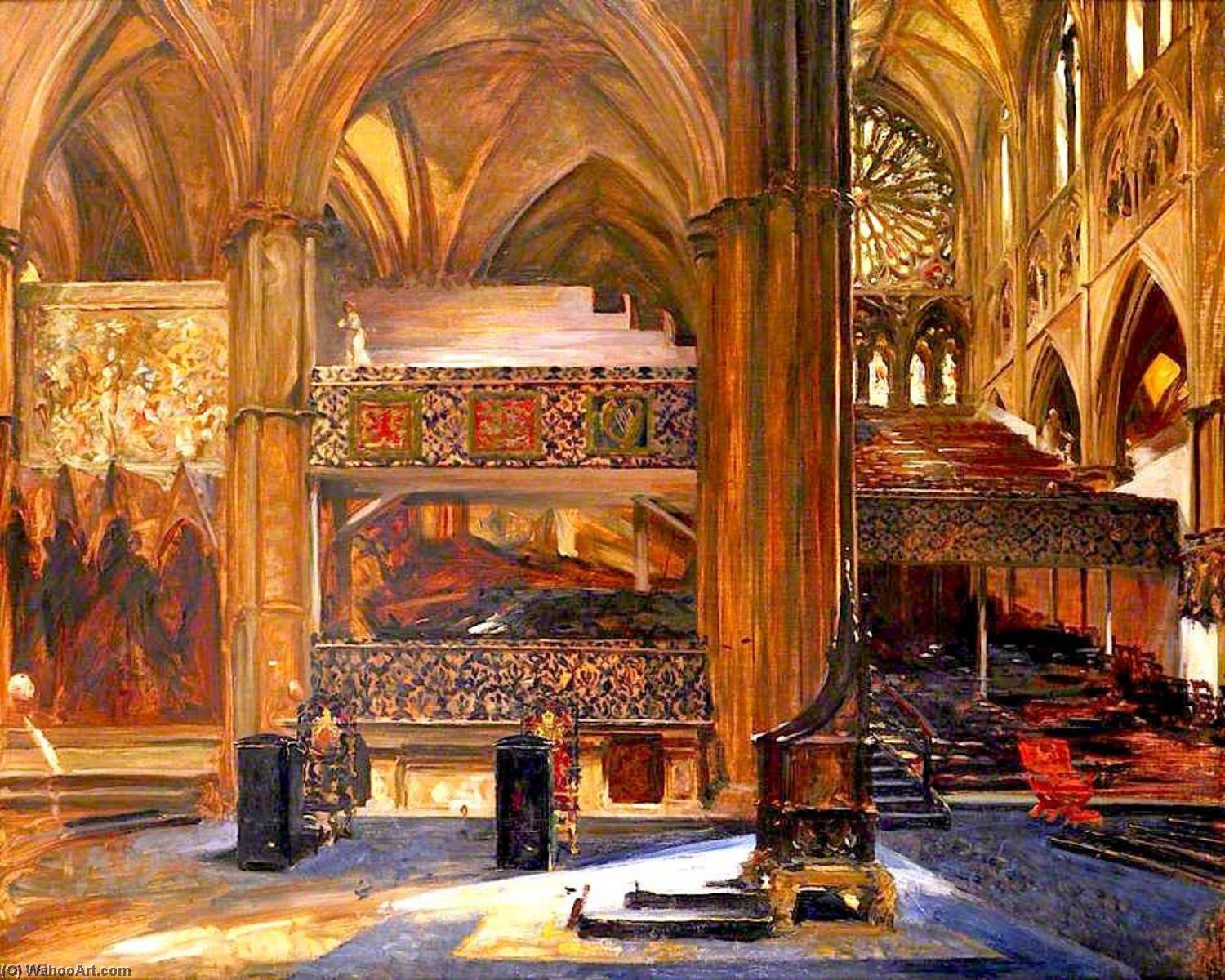 Wikioo.org - The Encyclopedia of Fine Arts - Painting, Artwork by John Henry Frederick Bacon - Interior of Westminster Abbey, London, Looking into the South Transept