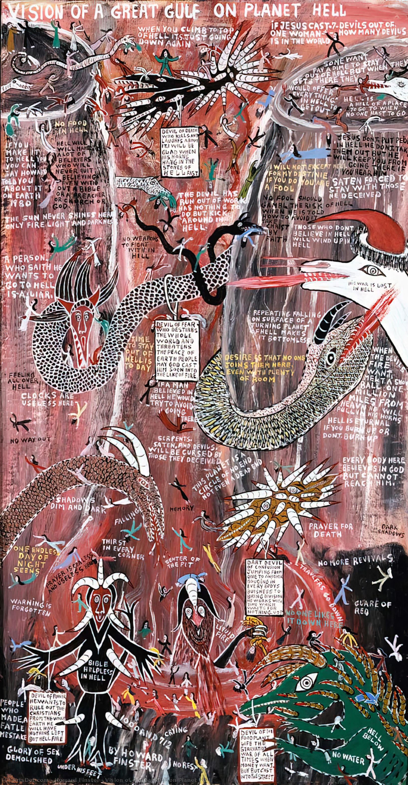 Wikioo.org - The Encyclopedia of Fine Arts - Painting, Artwork by Howard Finster - Vision of a Great Gulf on Planet Hell