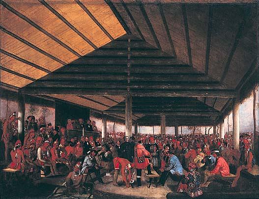 Wikioo.org - The Encyclopedia of Fine Arts - Painting, Artwork by John Mix Stanley - International Indian Council (Held at Tallequah, Indian Territory, in 1843), (painting)