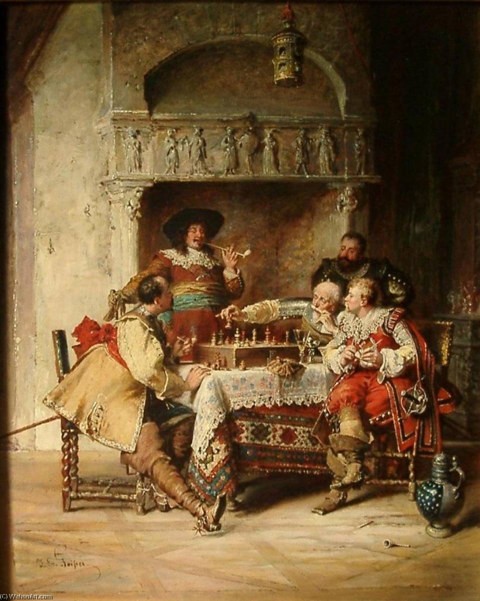 WikiOO.org - Enciclopédia das Belas Artes - Pintura, Arte por Paul Emanuel Gaisser - Musketeers Playing Chess