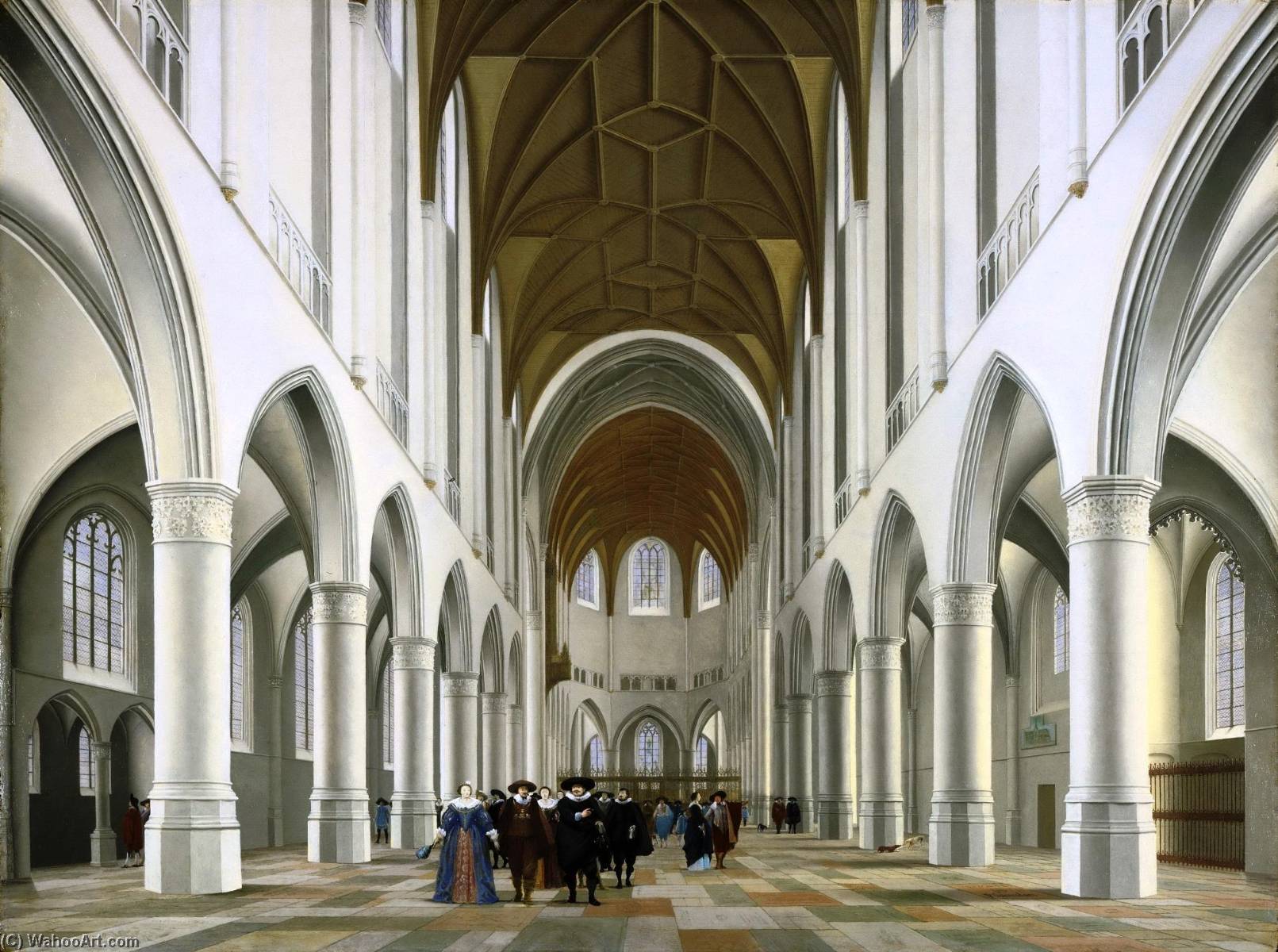 Wikioo.org - The Encyclopedia of Fine Arts - Painting, Artwork by Pieter Jansz Saenredam - Nave of the St. Bavokerk, Haarlem