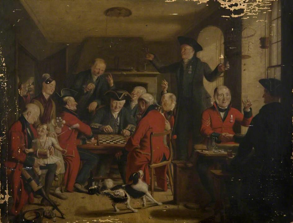 Wikioo.org - The Encyclopedia of Fine Arts - Painting, Artwork by William Kidd - The Friendly Contest Greenwich and Chelsea Pensioners Playing Draughts