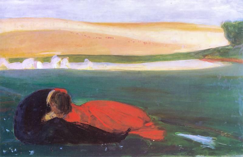 Wikioo.org - The Encyclopedia of Fine Arts - Painting, Artwork by Wojciech Weiss - Kiss on the Grass