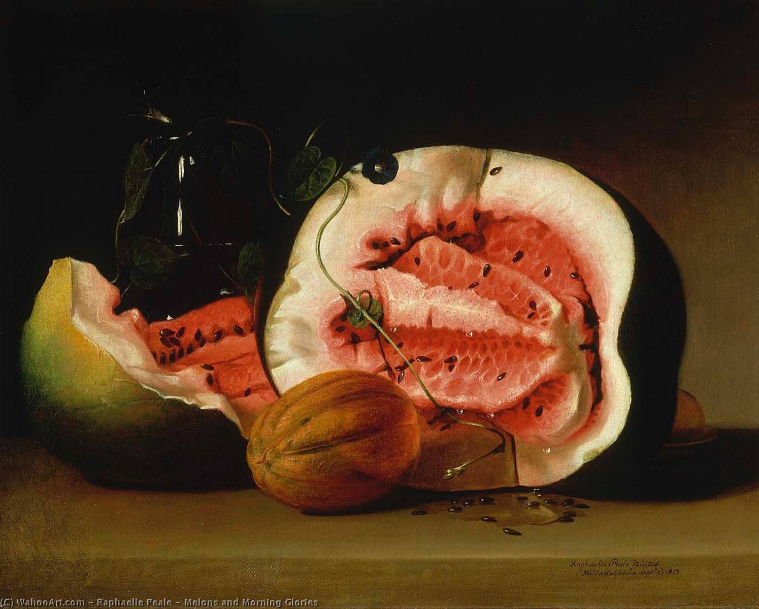 Wikioo.org - The Encyclopedia of Fine Arts - Painting, Artwork by Raphaelle Peale - Melons and Morning Glories