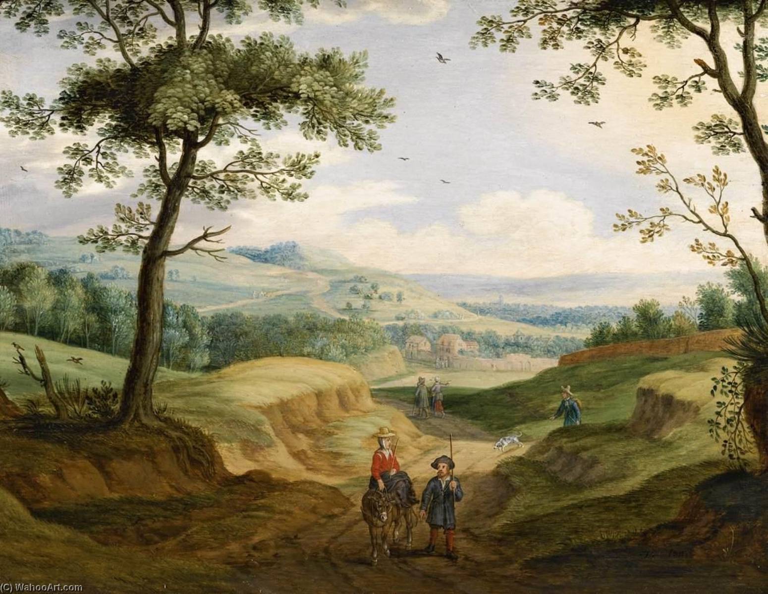 Wikioo.org - The Encyclopedia of Fine Arts - Painting, Artwork by Izaac Van Oosten - Extensive Landscape with Travellers on a Road