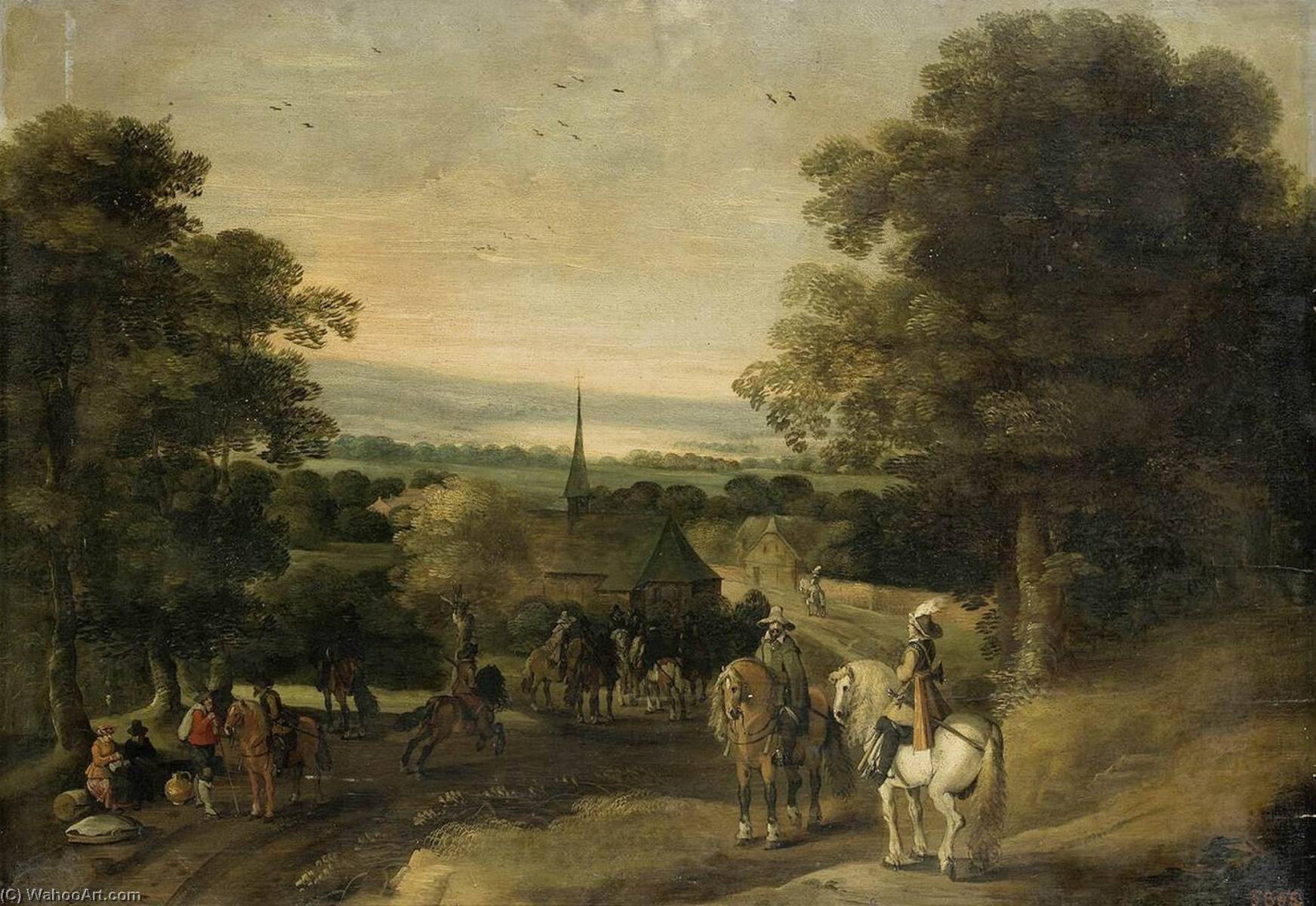 Wikioo.org - The Encyclopedia of Fine Arts - Painting, Artwork by Izaac Van Oosten - Landscape with a Cavalry Group