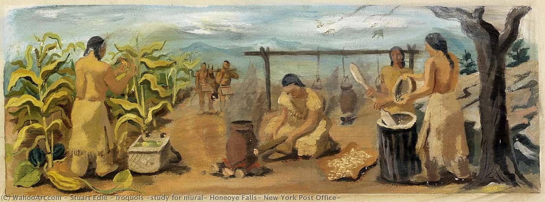 Wikioo.org – L'Enciclopedia delle Belle Arti - Pittura, Opere di Stuart Edie - Iroquois ( studio per murale , Honeoye Cascate , a new york ufficio postale )