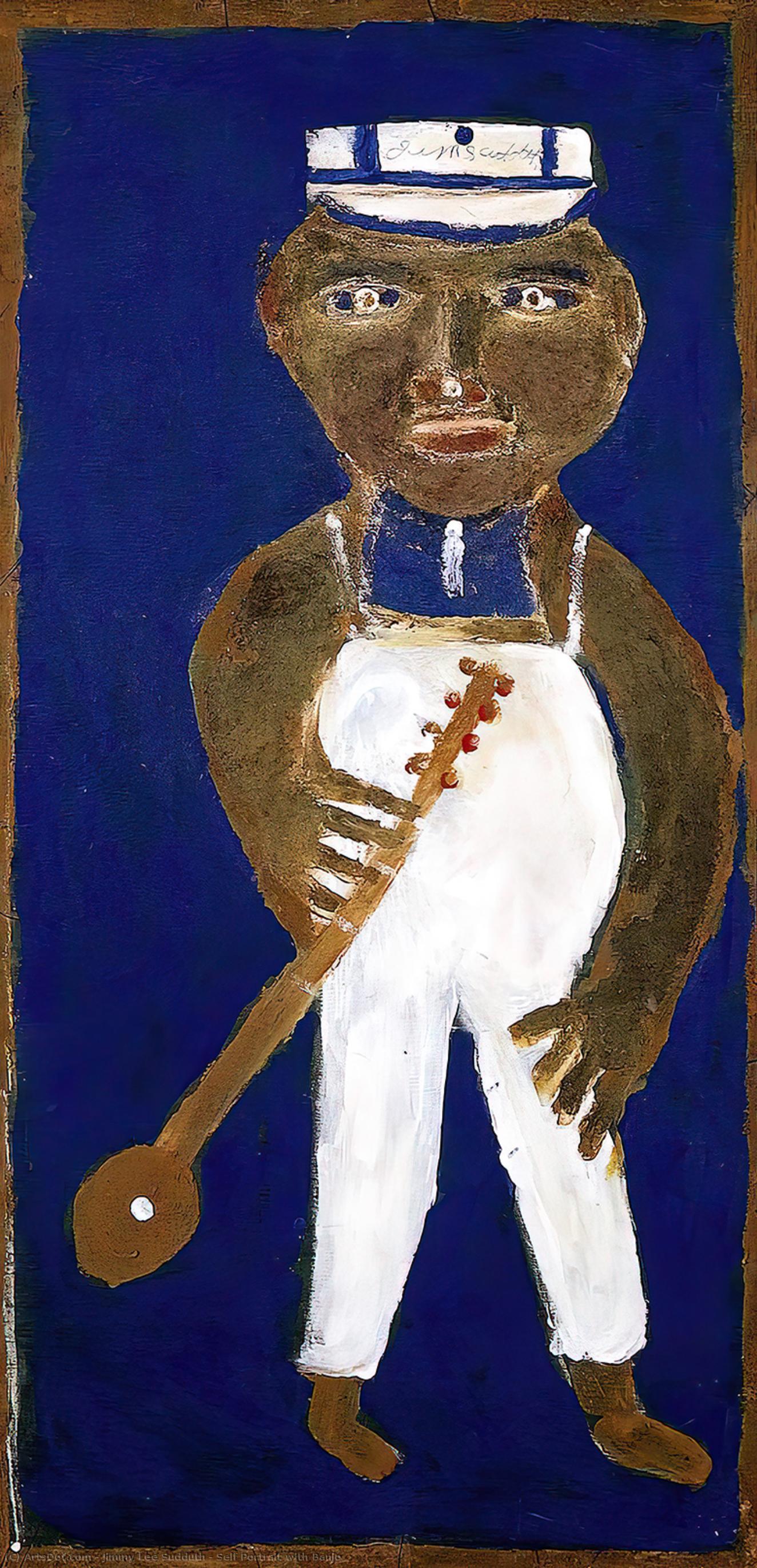 Wikioo.org - The Encyclopedia of Fine Arts - Painting, Artwork by Jimmy Lee Sudduth - Self-Portrait with Banjo