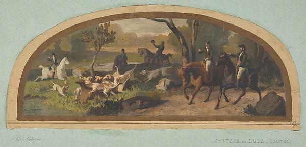 Wikioo.org - The Encyclopedia of Fine Arts - Painting, Artwork by Eugène Pierre Gourdet - Hunting Scene Mural design for a lunette in the library of the Chateau de Lude (Sarthe)