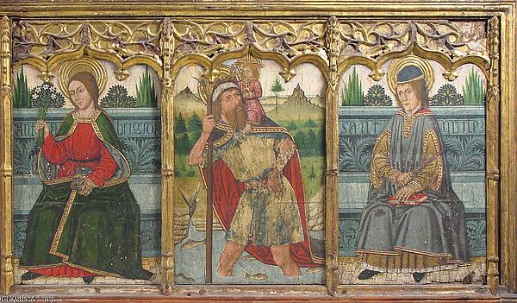 WikiOO.org - Encyclopedia of Fine Arts - Maalaus, taideteos Domingo Ram - Predella pane with Saint Bridget, Saint Christopher, and Saint Kilian from Retable