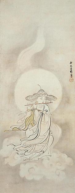 Wikioo.org - The Encyclopedia of Fine Arts - Painting, Artwork by Kano Tan'yu - 笛吹地蔵図 Jizō Bosatsu Playing a Flute