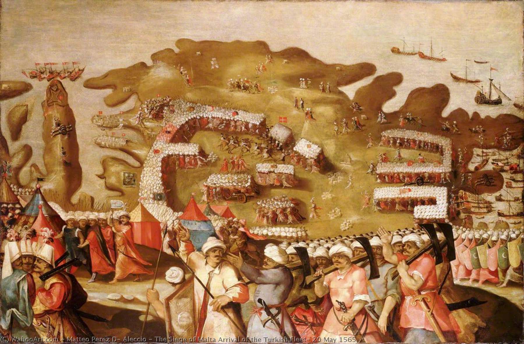 Wikioo.org - The Encyclopedia of Fine Arts - Painting, Artwork by Matteo Perez D' Aleccio - The Siege of Malta Arrival of the Turkish Fleet, 20 May 1565