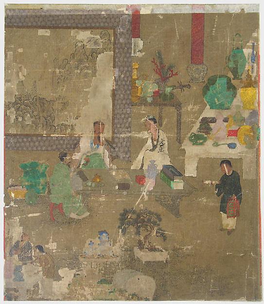 Wikioo.org - The Encyclopedia of Fine Arts - Painting, Artwork by Wang Li Mu - Examining Antiques at Literati Gathering