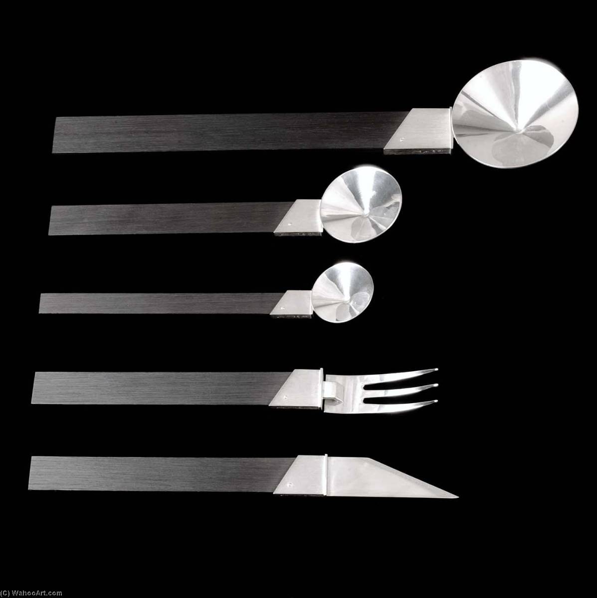 Wikioo.org - The Encyclopedia of Fine Arts - Painting, Artwork by Boris Bally - Tablewear Serving Spoon, Fork, Knife, Spoon, and Teaspoon