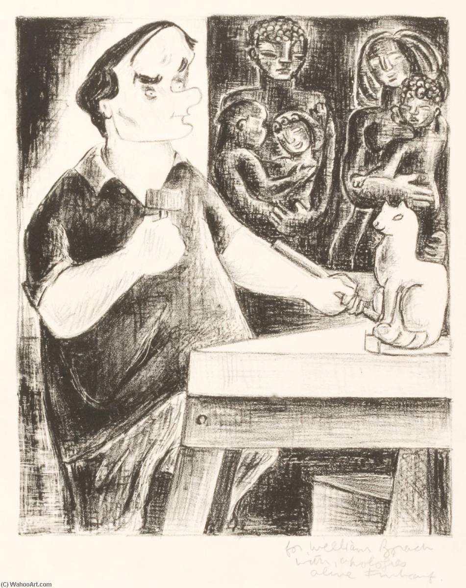 Wikioo.org - The Encyclopedia of Fine Arts - Painting, Artwork by Aline Fruhauf - (Untitled William Zorach Carving a Cat)