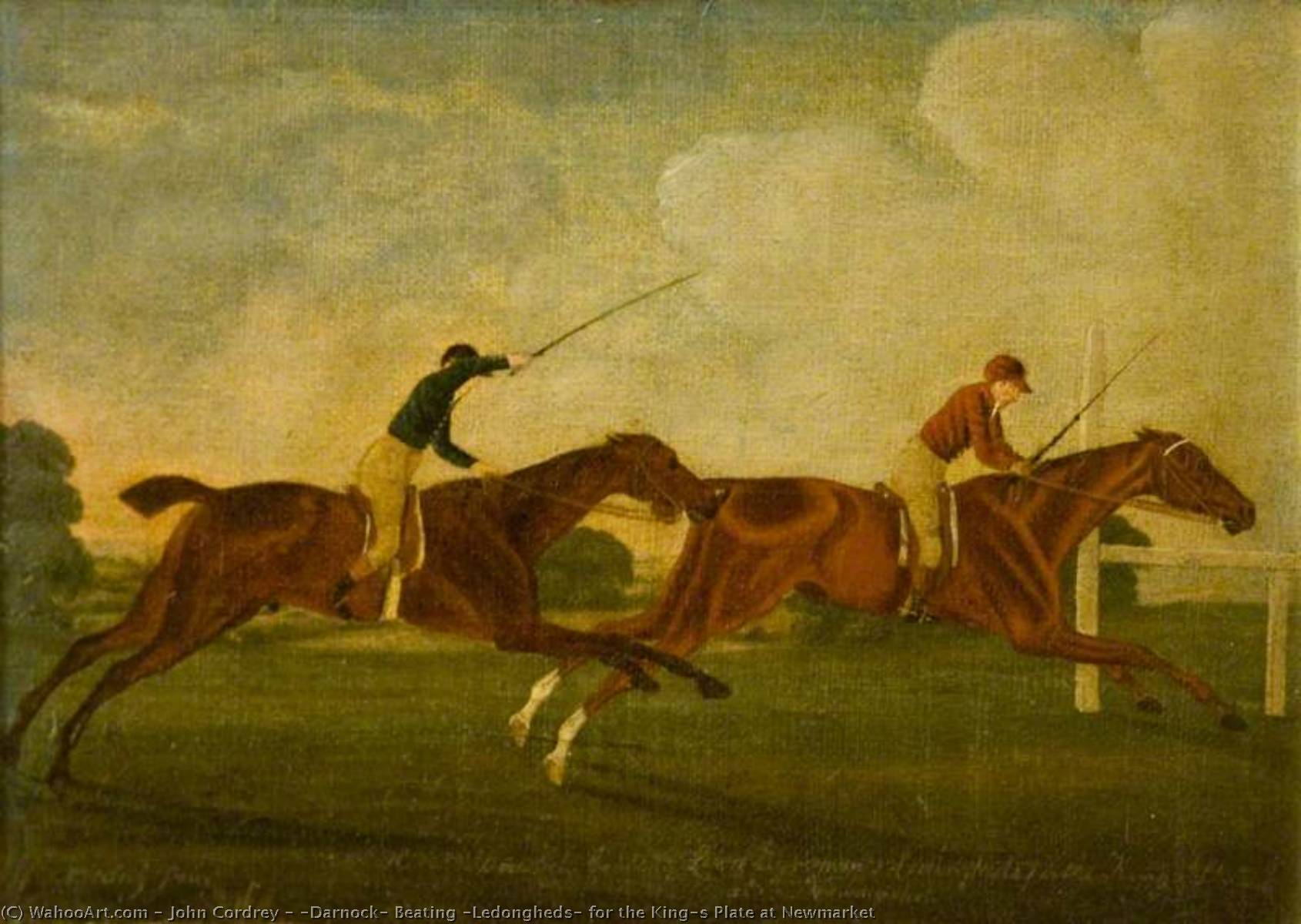Wikioo.org - The Encyclopedia of Fine Arts - Painting, Artwork by John Cordrey - 'Darnock' Beating 'Ledongheds' for the King's Plate at Newmarket