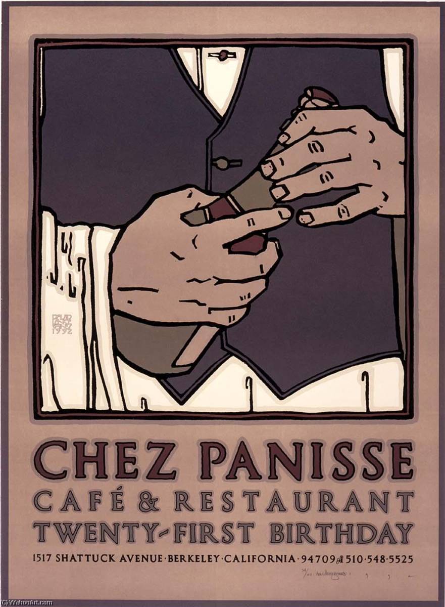 Wikioo.org - The Encyclopedia of Fine Arts - Painting, Artwork by David Lance Goines - Chez Panisse Café Restaurant Twenty First Birthday
