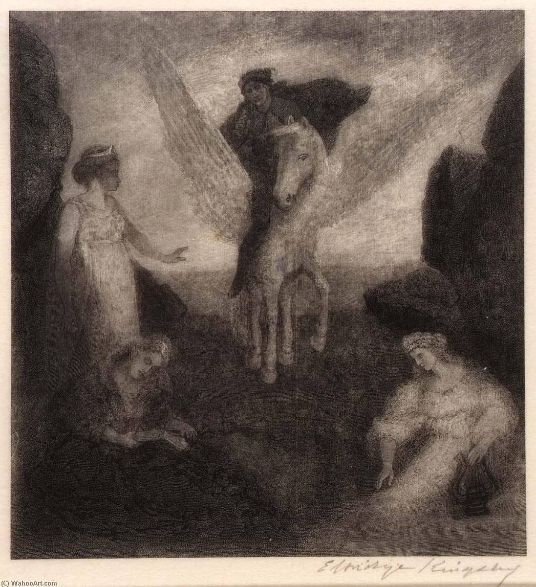 WikiOO.org - Enciklopedija likovnih umjetnosti - Slikarstvo, umjetnička djela Elbridge Kingsley - The Poet on Pegasus Entering the Realm of the Muses