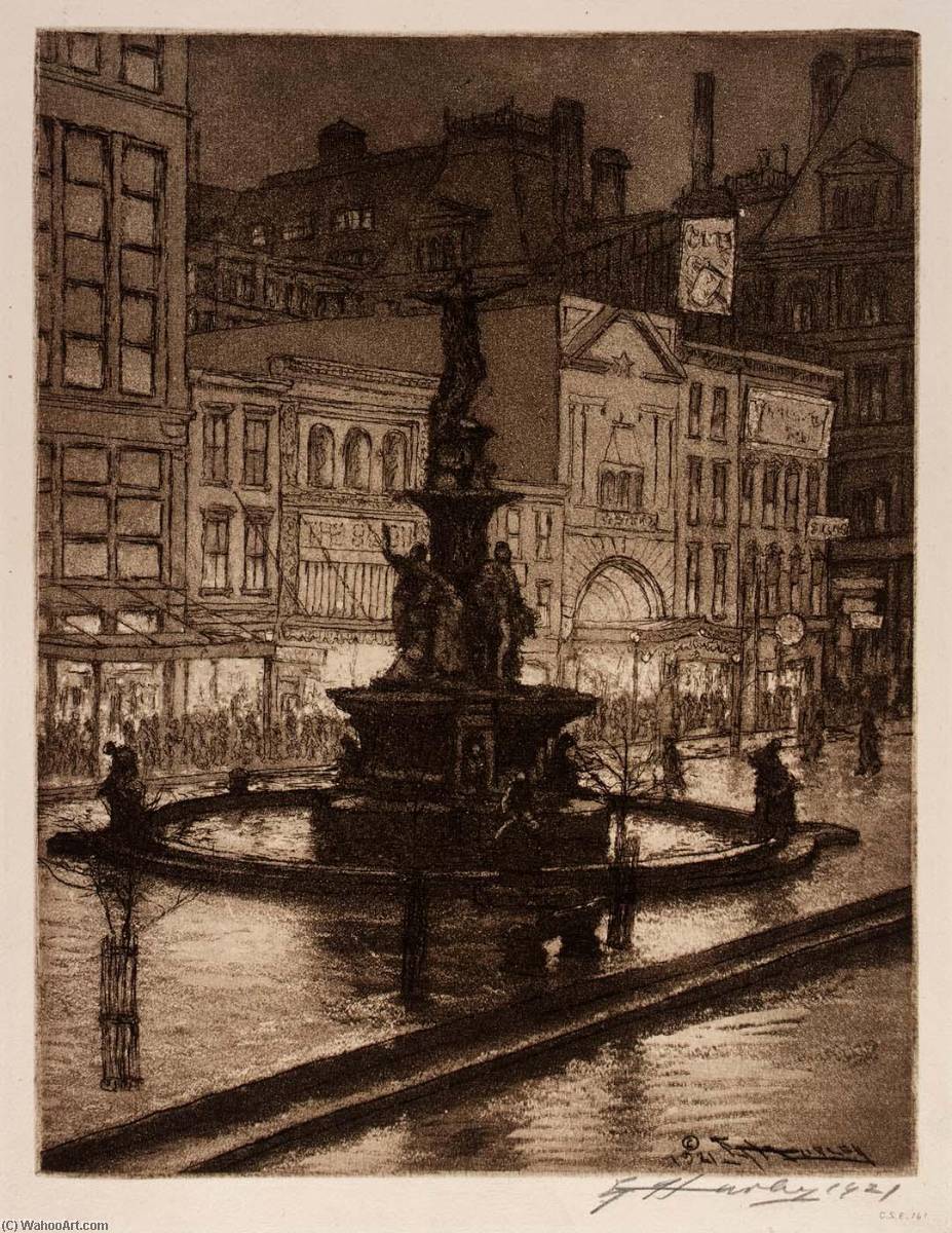 WikiOO.org - Encyclopedia of Fine Arts - Målning, konstverk Edward Timothy Hurley - Fountain Square Night (Cincinnati)