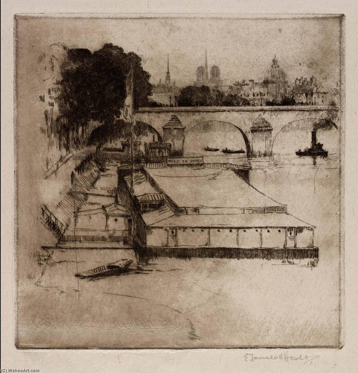 WikiOO.org - Encyclopedia of Fine Arts - Lukisan, Artwork Edward Townsend Howes - (Paris Scene Boats in River)