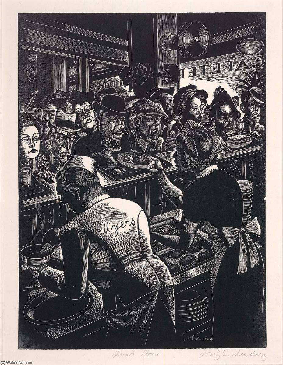 WikiOO.org - Enciklopedija likovnih umjetnosti - Slikarstvo, umjetnička djela Fritz Eichenberg - Rush Hour (Myers Cafeteria)