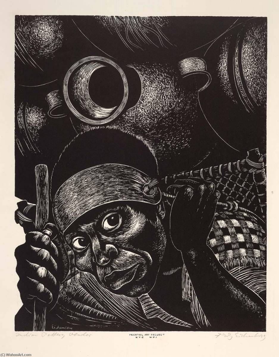 Wikioo.org - The Encyclopedia of Fine Arts - Painting, Artwork by Fritz Eichenberg - Indian Pottery Vendor