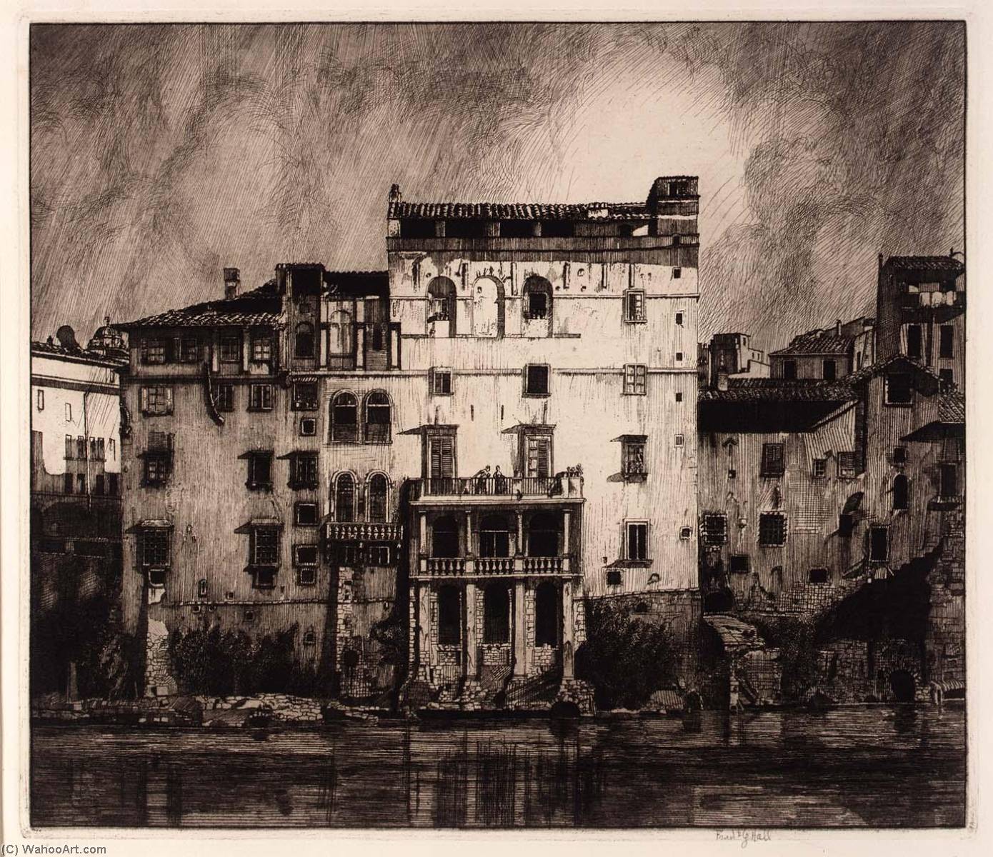 WikiOO.org - Encyclopedia of Fine Arts - Maľba, Artwork Frederick G Hall - Old Houses on the Tiber