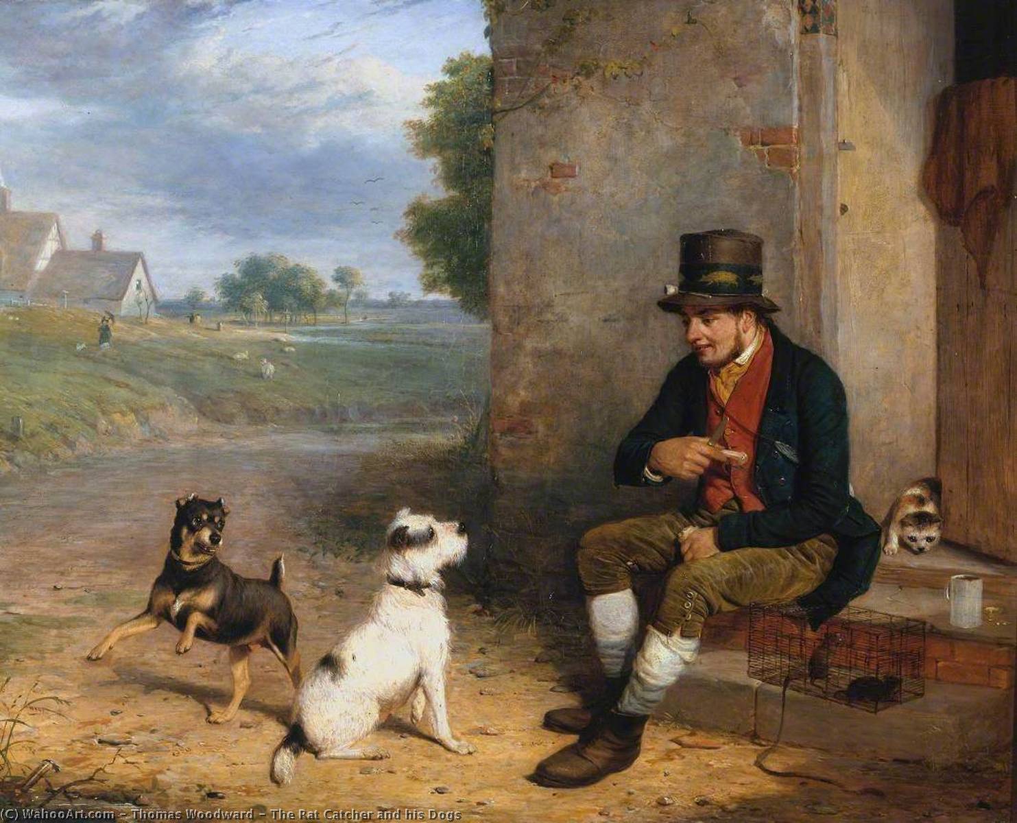 Wikioo.org - The Encyclopedia of Fine Arts - Painting, Artwork by Thomas Woodward - The Rat Catcher and his Dogs