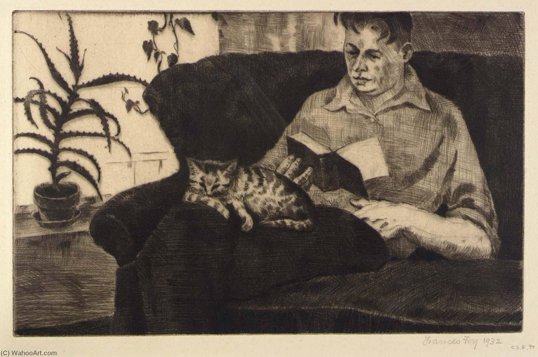 WikiOO.org - Encyclopedia of Fine Arts - Maľba, Artwork Frances Foy - Man Reading (Portrait of Gustaf Dalstrom)