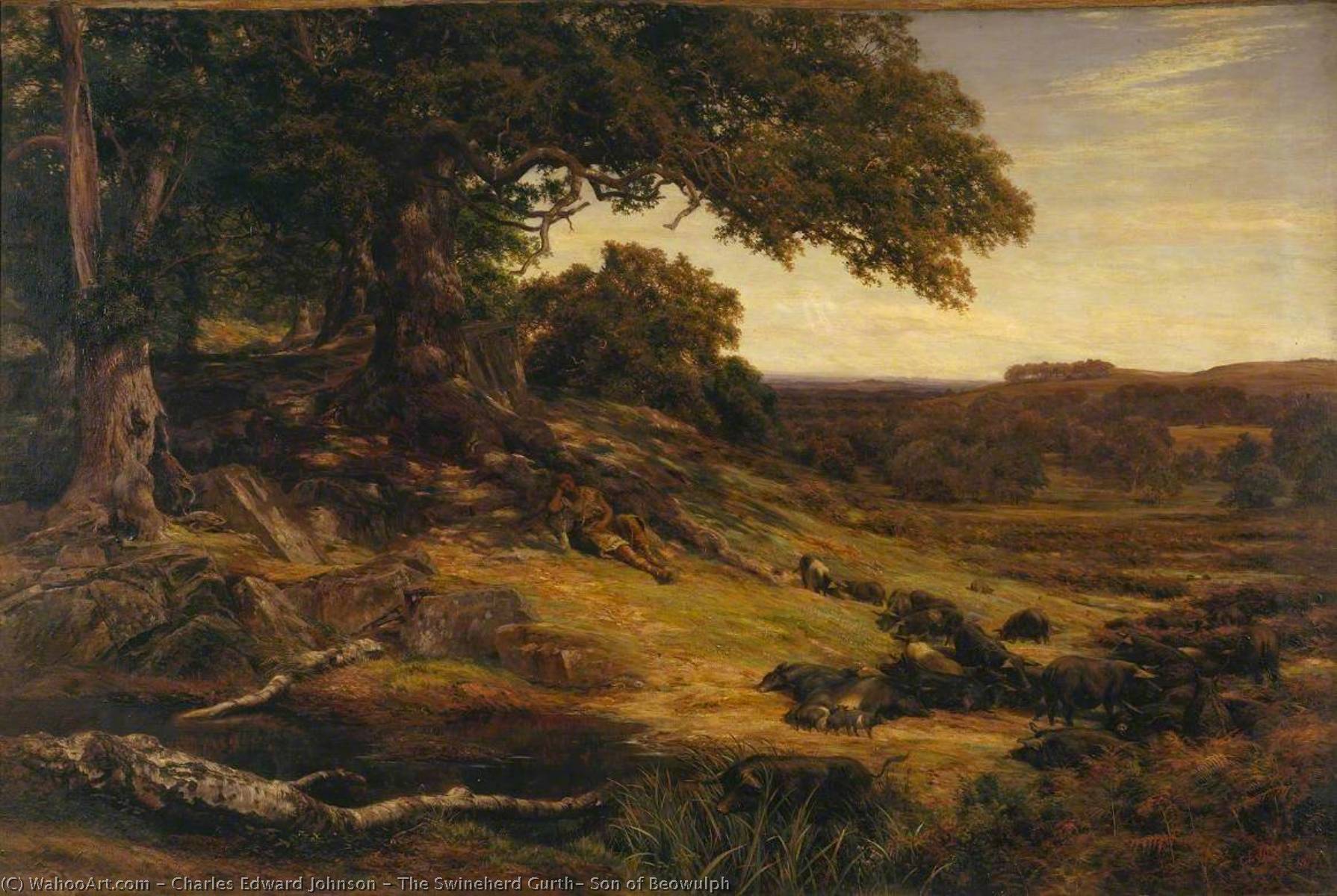 Wikioo.org - The Encyclopedia of Fine Arts - Painting, Artwork by Charles Edward Johnson - The Swineherd Gurth, Son of Beowulph